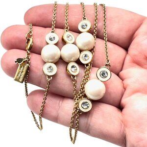 Kate Spade Faux Pearl Crystal Gold Tone Station 30 Inch Necklace